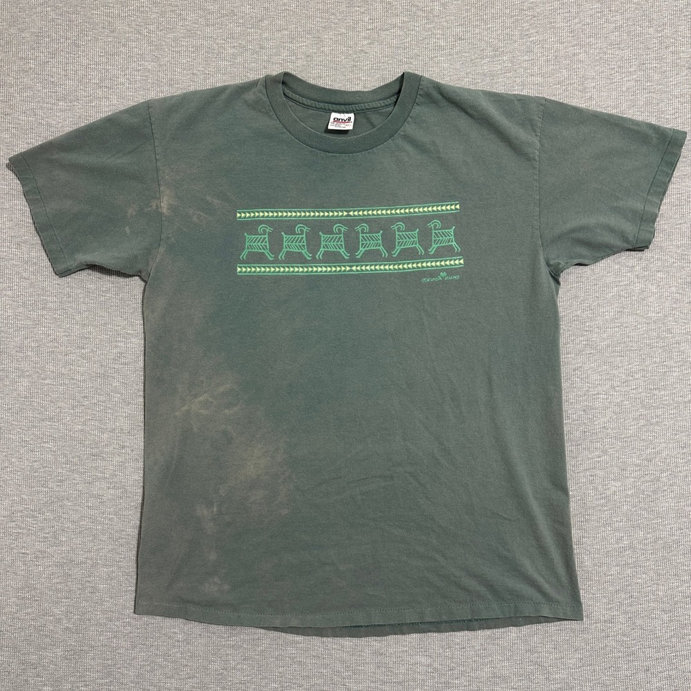 Vintage Anvil Kokopelli Legends T Shirt Green Single Stitch Made in USA Men's XL